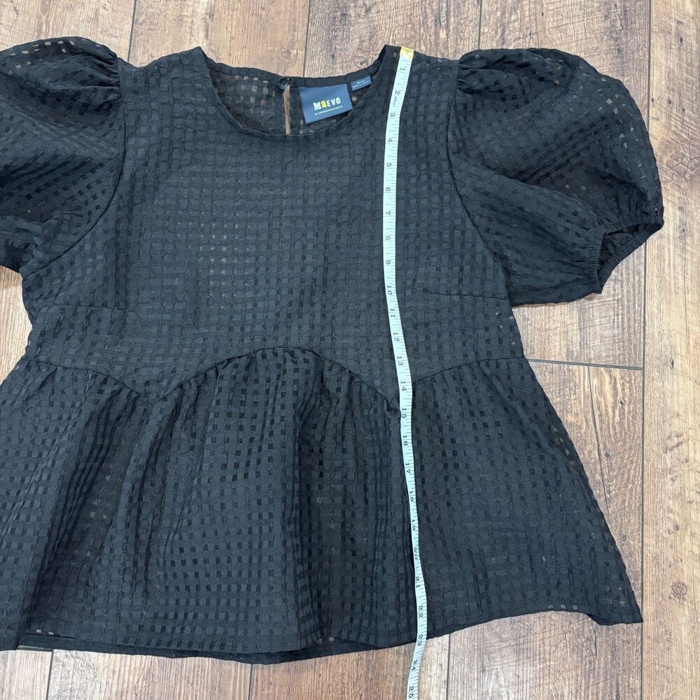 Anthropologie Maeve Short-Sleeve Babydoll Blouse Womens Medium Black Puff Sleeve - Picture 9 of 9
